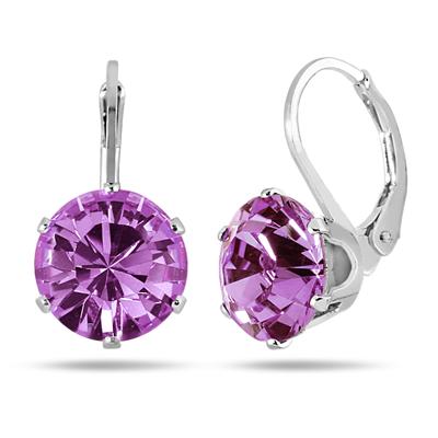 10 MM Round Genuine SWAROVSKI Purple Topaz Crystal Liver Back Earrings in .925 Sterling Silver