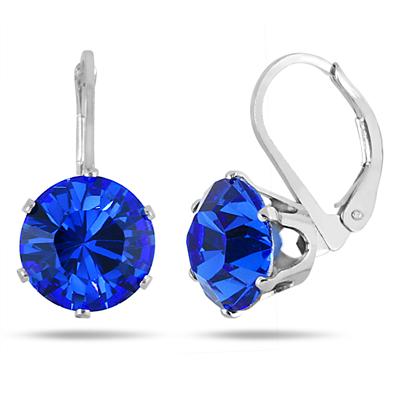 10 MM Round Genuine SWAROVSKI Sapphire Crystal Lever Back Earrings in .925 Sterling Silver