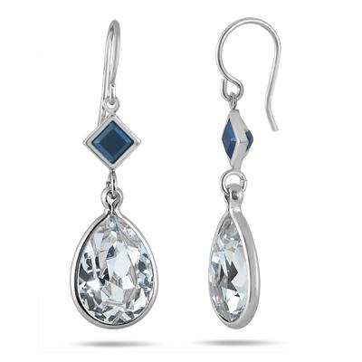Genuine Swarovski Black and White Crystal Drop Earrings in .925 Sterling Silver