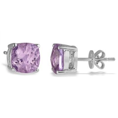 5.00 Carat Natural Cushion Cut Amethyst Stud Earrings in .925 Sterling Silver