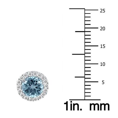 5MM Aquamarine and Genuine Diamond Stud Earrings in 14K White Gold