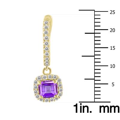 1 Carat Amethyst and Diamond Halo Dangle Earrings in 10K Yellow Gold