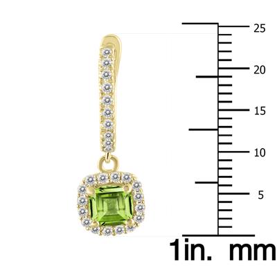 1 Carat Peridot and Diamond Halo Dangle Earrings in 10K Yellow Gold