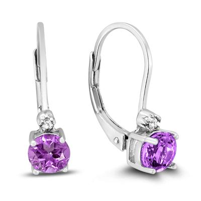 5mm Round Amethyst Earrings and Diamond Lever Back Earrings in .925 Sterling Silver