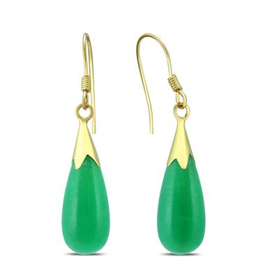 All Natural Green Jade Tear Drop Hook Earring in .925 Sterling Silver
