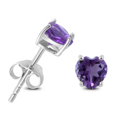 5mm Heart Shaped Amethyst Earrings in .925 Sterling Silver
