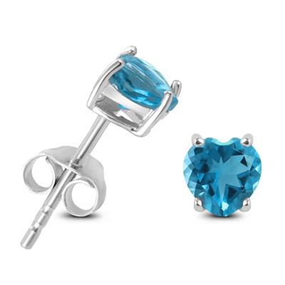 5mm Heart Shaped Blue Topaz Earrings in .925 Sterling Silver