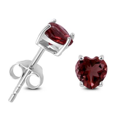 5mm Heart Shaped Garnet Earrings in .925 Sterling Silver