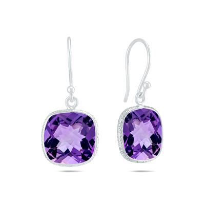 Cushion Cut 11MM Amethyst Drop Earrings in .925 Sterling Silver