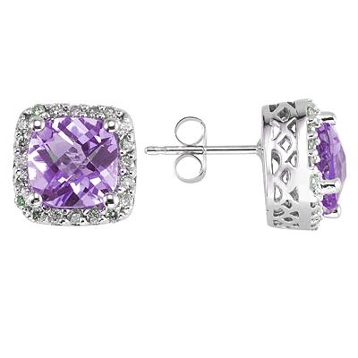 Amethyst and Diamond Earrings in 14K White Gold