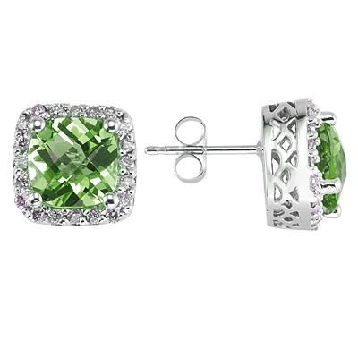 Peridot and Diamond Earrings in 14K White Gold