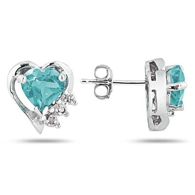 Aquamarine and Diamond Heart Earrings in 10k White Gold