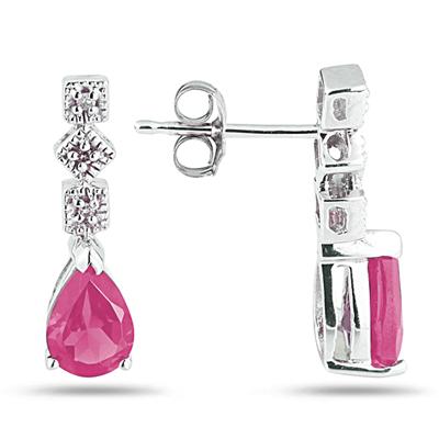 Pink Topaz and Diamond Antique Earrings in 14K White Gold