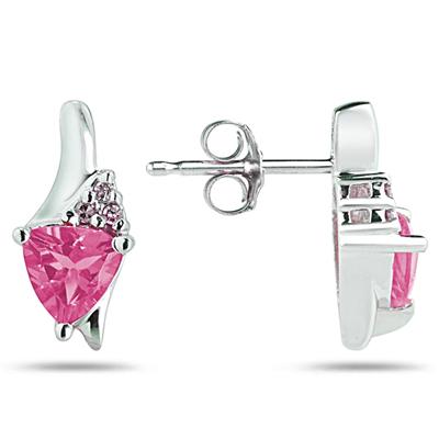 Trillion Shaped Pink Topaz and Diamond Earrings in 14K White Gold