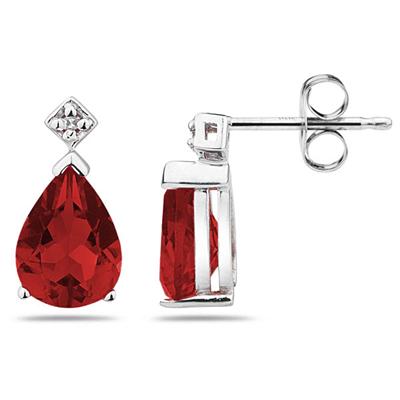 Pear Shaped Garnet & Diamond Earrings in White Gold