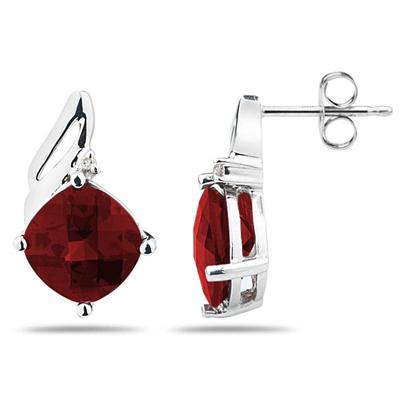 5.00 Carat Cushion Cut Garnet & Diamond Earrings in 14K White Gold