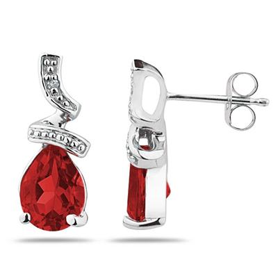 Pear Shaped Garnet and Diamond Earrings in 10k White Gold