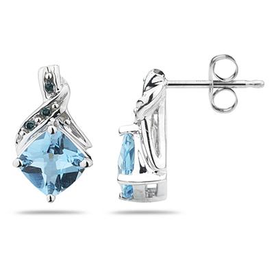 Blue Topaz & Blue Diamond Earrings in 14K White Gold