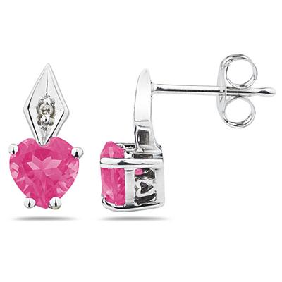 Heart Shape Pink Topaz & Diamond Earrings in White Gold