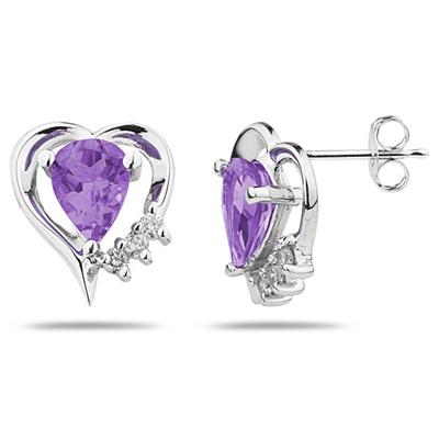 Pear Shaped   Amethyst   & Diamond Heart Earrings