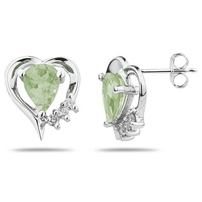 Pear Shaped  Green  Amethyst   & Diamond Heart Earrings