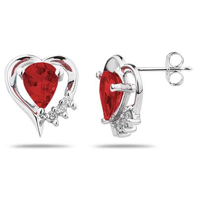 Pear Shaped Garnet & Diamond Heart Earrings
