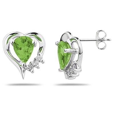 Pear Shaped  Peridot & Diamond Heart Earrings