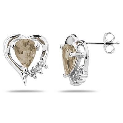 Pear Shaped  Smokey Quartz  & Diamond Heart Earrings