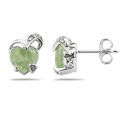 1.50CTW Heart Shape Green  Amethyst & Diamond Earrings in 14K White Gold