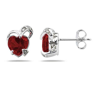 1.50CTW Heart Shape garnet & Diamond Earrings in 14K White Gold
