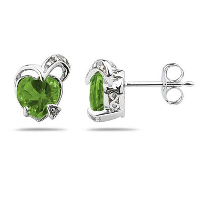 1.50CTW Heart Shape Peridot   & Diamond Earrings in 14K White Gold