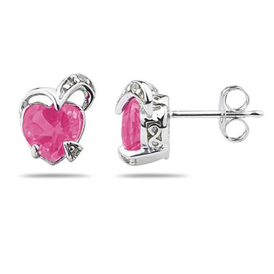 1.50CTW Heart Shape Pink Topaz & Diamond Earrings in 14K White Gold