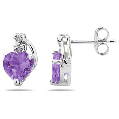 Heart Shape Amethyst & Diamond Earrings in White Gold