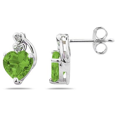 Heart Shape Peridot & Diamond Earrings in White Gold