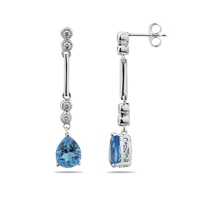 Blue Topaz & Diamond Dangle Earrings in 14K White Gold
