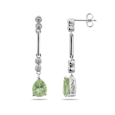  Green Amethyst  & Diamond Dangle Earrings in 14K White Gold
