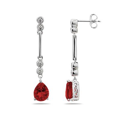 Garnet & Diamond Dangle Earrings in 14K White Gold