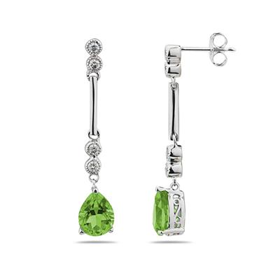 Peridot & Diamond Dangle Earrings in 14K White Gold