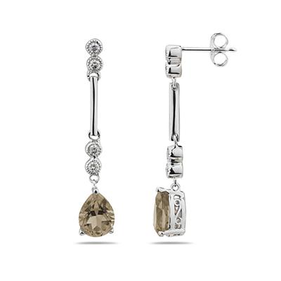 Smokey Quartz & Diamond Dangle Earrings in 14K White Gold