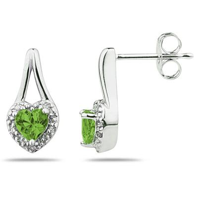 Peridot  & Diamonds Heart Shape Earrings in White Gold