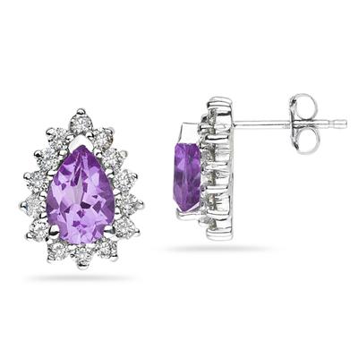 Pear Shape Amethyst & Diamond Flower Earring