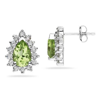 Pear Shape Peridot & Diamond Flower Earring