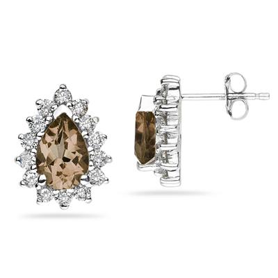 Pear Shape Smokey Quartz & Diamond Flower Earring