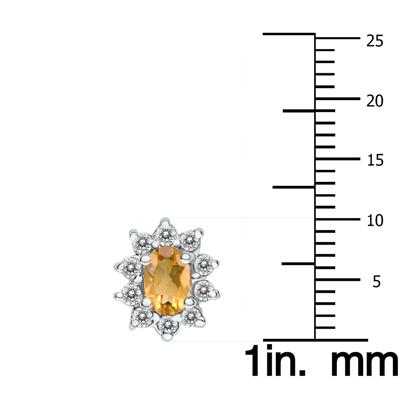 Oval Shape Citrine and Diamond Flower Earrings in 14K White Gold