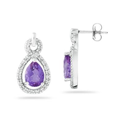 Pear Shaped  Amethyst and Diamond Earrings in White Gold