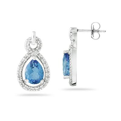 Pear Shaped Blue Topaz and Diamond Earrings in White Gold