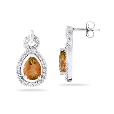 Pear Shaped Citrine and Diamond Earrings in White Gold