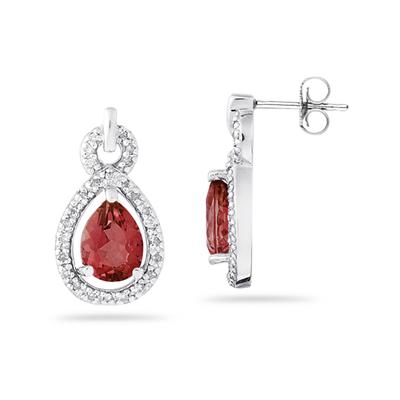 Pear Shaped  Garnet and Diamond Earrings in White Gold