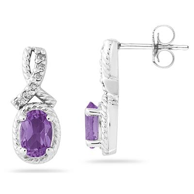 Oval Shaped Amethyst and Diamond Earrings in White Gold