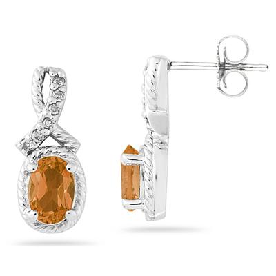 Oval Shaped Citrine and Diamond Earrings in White Gold